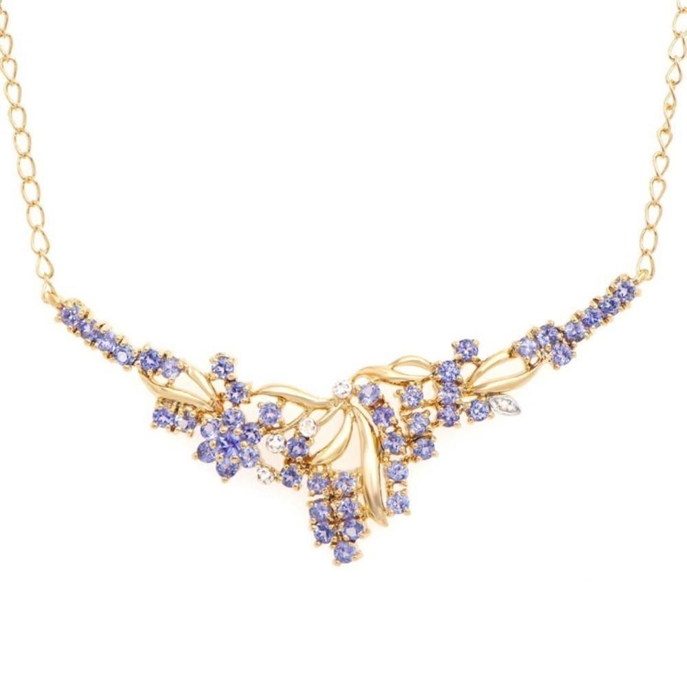 Plated 18KT Yellow Gold 2.55ctwโ Tanzanite and Diamond Pendant with Chain